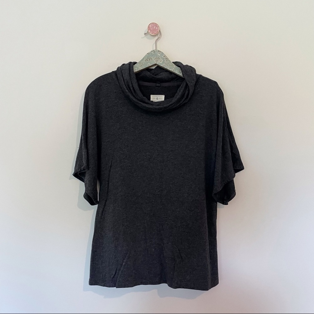 Lou & Grey Cowl Neck Short Sleeve Top Dark Gray